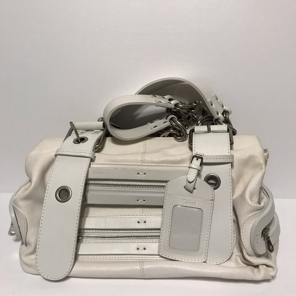 Chloe Satchel Zipper Leather Bag, White